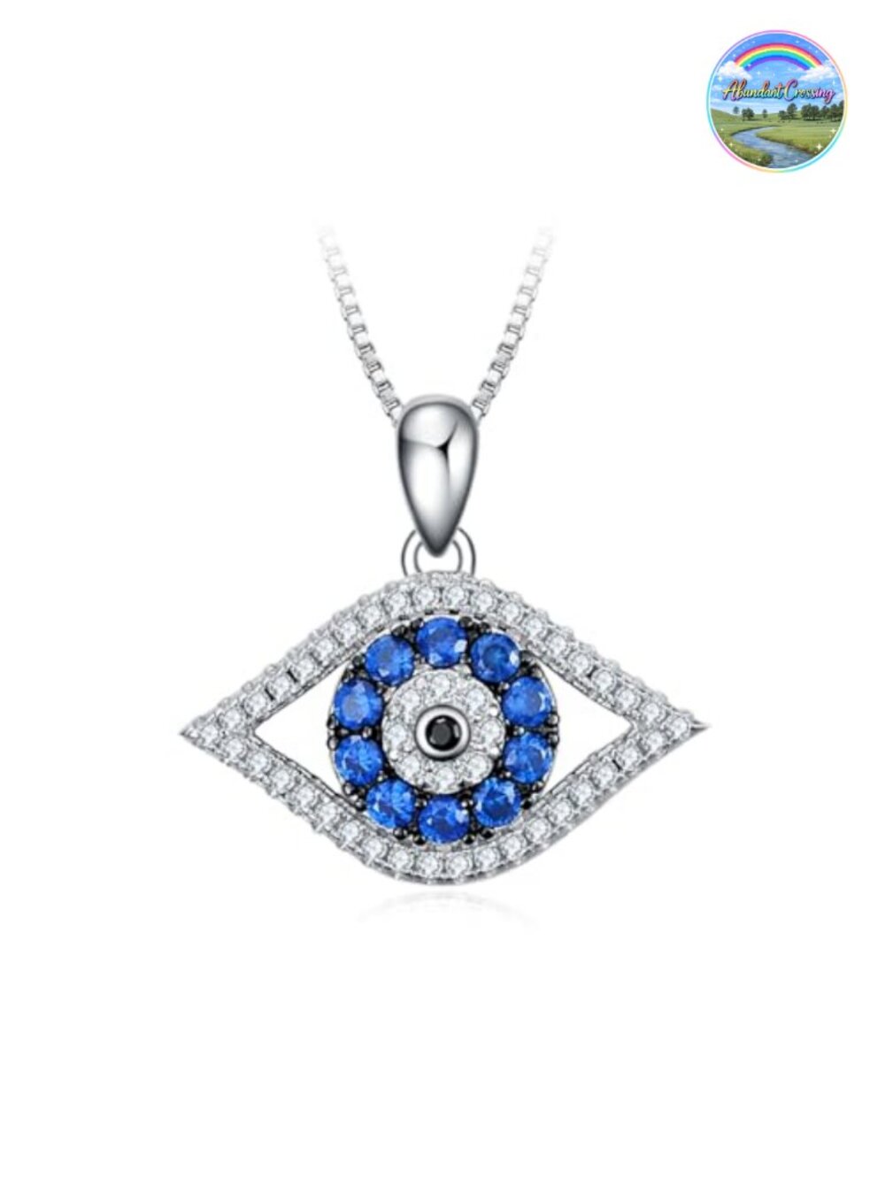 925 Sterling Silver Evil Eye Pendant Necklace Cubic Zirconia Greek Protection